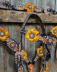 Classic Yellow and Pink Browband/One Ear Tack Set with Wither Strap