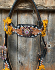 Classic Yellow and Pink Browband/One Ear Tack Set with Wither Strap
