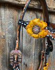 Classic Yellow and Pink Browband/One Ear Tack Set with Wither Strap