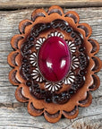 Leather Rosette with Fuchsia Cabochon Western Concho R102CABFU