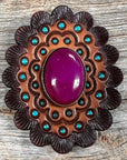 Leather Rosette Dark Oil Edges with Fuchsia Cabochon Western Concho R104CABFU