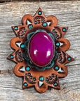 Leather Rosette Starburst - Fuchsia Cabochon Western Concho R110CABFU