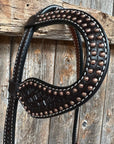 Dark Oil Honeycomb Tooled with Copper Dots One Ear Headstall / Bridle