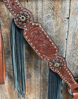 Copper Dot and Buckstitch Jet, Champagne and Topaz Browband Tack Set