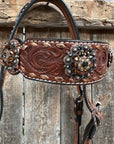 Copper Dot and Buckstitch Jet, Champagne and Topaz Browband Tack Set