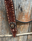 Copper Dot and Buckstitch Jet, Champagne and Topaz Browband Tack Set
