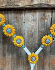 White Leather Turquoise Sunflower One Ear/ Breastcollar Tack Set