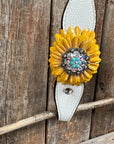 White Leather Turquoise Sunflower One Ear/ Breastcollar Tack Set