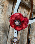 White Leather AB and Gardenias One Ear Tack Set with Wither Strap