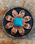 Copper Turquoise Sunflower Concho 1.5" W188L
