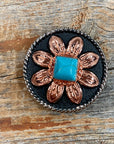 Copper Turquoise SunflowerConcho 1" W188S