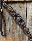 Dark Oil Copper Dot Floral with Turquoise Browband/One Ear Tack Set