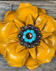 Yellow Gardenia Leather Flowers - 1" Crystal Conchos - Options