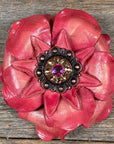 Pink Gardenia Leather Flowers - 1" Crystal Conchos - Options