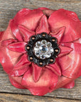 Pink Gardenia Leather Flowers - 1" Crystal Conchos - Options