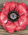 Pink Gardenia Leather Flowers - 1" Crystal Conchos - Options
