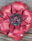 Pink Gardenia Leather Flowers - 1" Crystal Conchos - Options