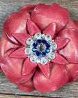 Pink Gardenia Leather Flowers - 1" Crystal Conchos - Options
