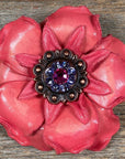 Pink Gardenia Leather Flowers - 1" Crystal Conchos - Options