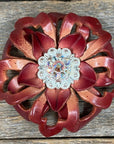 Red Lotus Leather Flowers - 1" Crystal Conchos - Options