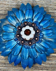 Turquoise Daisy Leather Flowers - 1" Crystal Conchos - Options