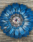 Turquoise Daisy Leather Flowers - 1" Crystal Conchos - Options