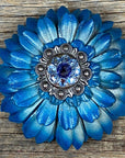 Turquoise Daisy Leather Flowers - 1" Crystal Conchos - Options