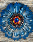 Turquoise Daisy Leather Flowers - 1" Crystal Conchos - Options