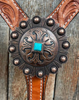Light Oil V Brow Copper and Turquoise Browband & Breastcollar Tack Set