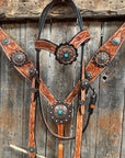 Light Oil V Brow Copper and Turquoise Browband & Breastcollar Tack Set