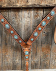 Light Oil Buckaroo Roper Turquoise and AB One Ear & Breastcollar Tack Set