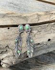 Green Feather Dangle Silver Fashion Earrings WA182