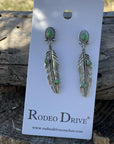 Green Feather Dangle Silver Fashion Earrings WA182