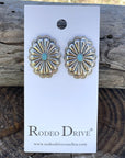 Concho Style Turquoise Silver Fashion Earrings WA202