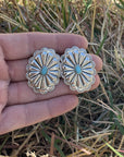 Concho Style Turquoise Silver Fashion Earrings WA202