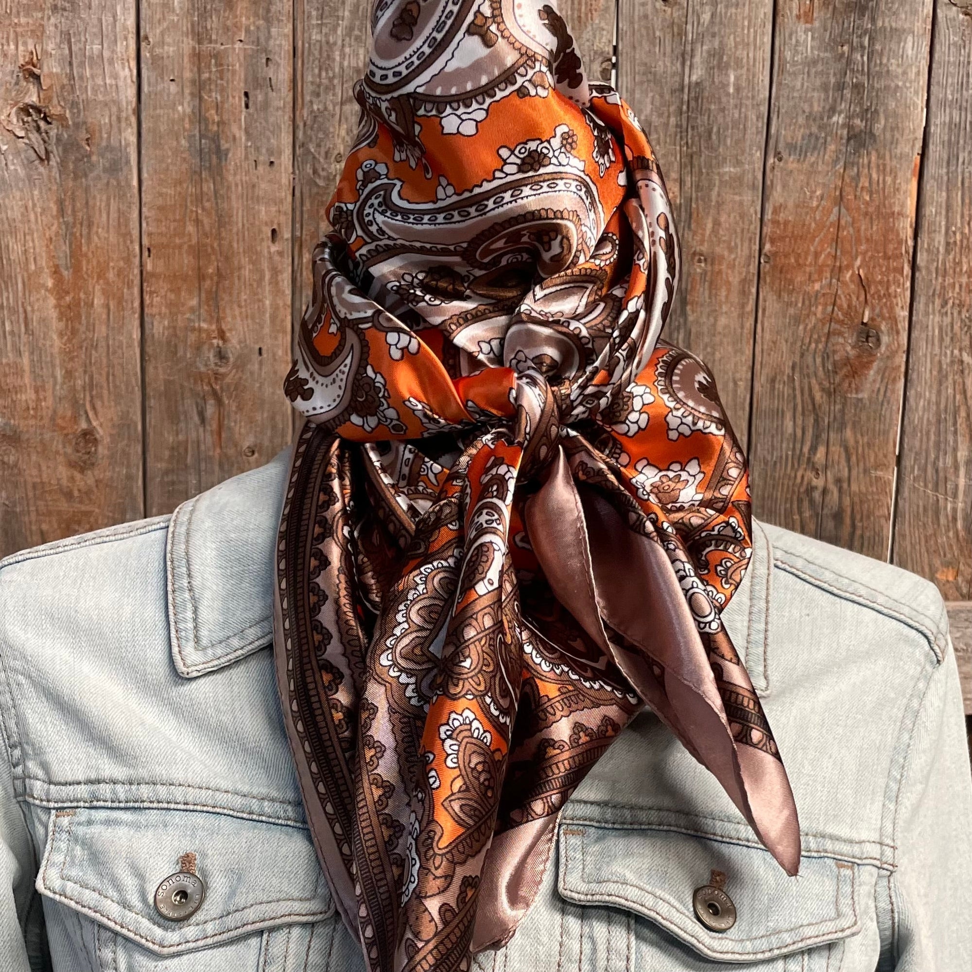 35X35" Orange and Tan Paisley Wild Rag / Scarf WR2142