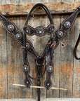 Copper Dot Honeycomb Turquoise Browband / One Ear Tack Set