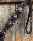 Copper Dot Honeycomb Turquoise Browband / One Ear Tack Set