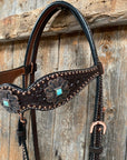Copper Dot Honeycomb Turquoise Browband / One Ear Tack Set