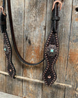 Copper Dot Honeycomb Turquoise Browband / One Ear Tack Set