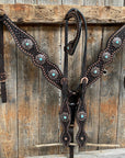 Copper Dot Honeycomb Turquoise Browband / One Ear Tack Set