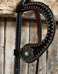 Copper Dot Honeycomb Turquoise Browband / One Ear Tack Set