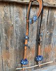 Light Oil Basketweave Blue Wither Strap, One Ear & Breastcollar Tack Set