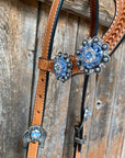 Light Oil Basketweave Blue Wither Strap, One Ear & Breastcollar Tack Set
