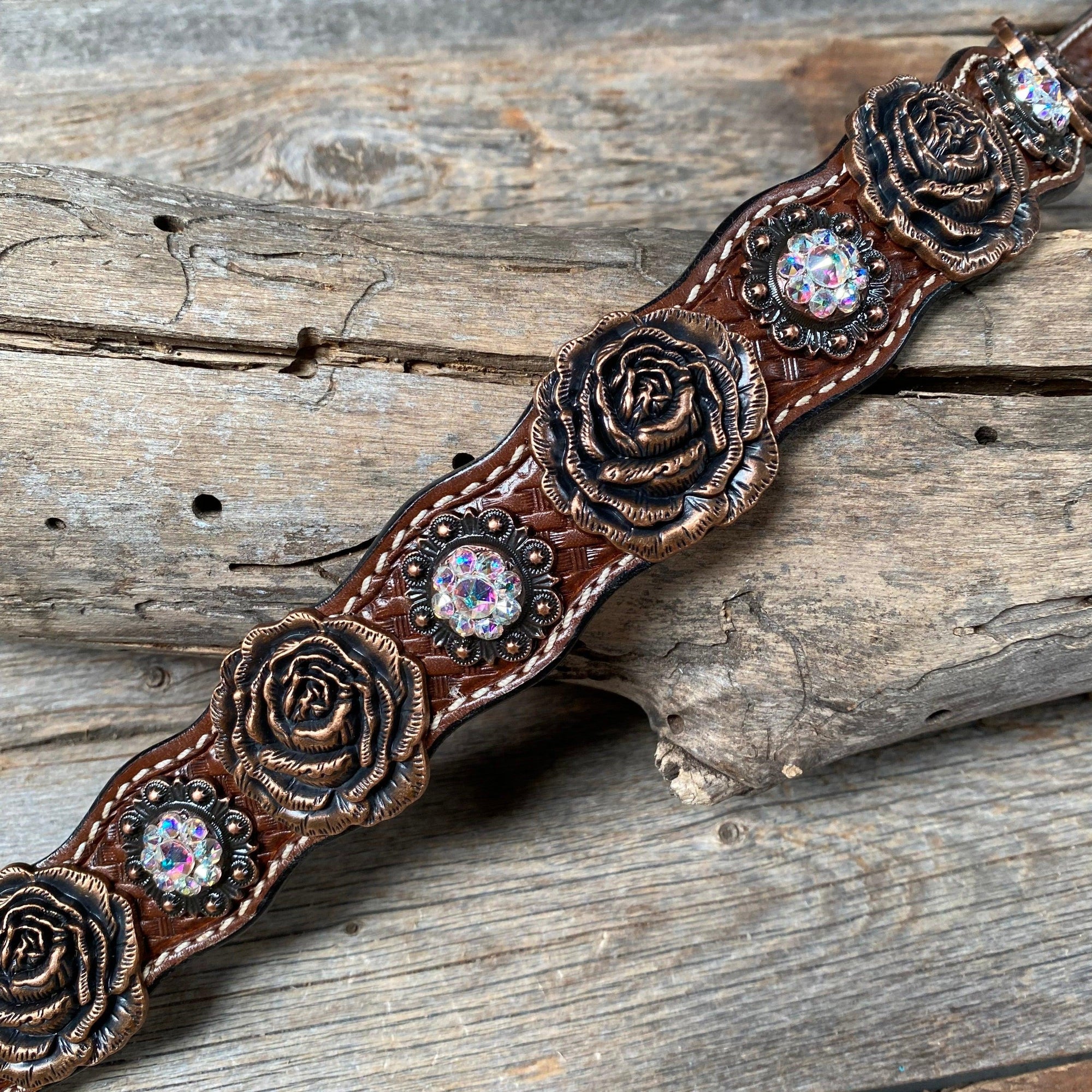 DC30 Copper Rose Dog Collar With Clear European Crystals