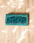 Turquoise Rustic Tooled Leather Floral Women's Wallet