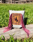 Pink Bucking Horse Cowhide & Fringe Crossbody