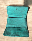 Turquoise Rustic Tooled Leather Floral Women's Wallet