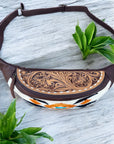 White Aztec Saddle & Tooled Leather Fanny Pack