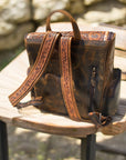 Bucking Horse Tooled Leather Vintage Backpack
